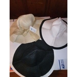 3 woman's wide brim summer sun hats.white,black,tan